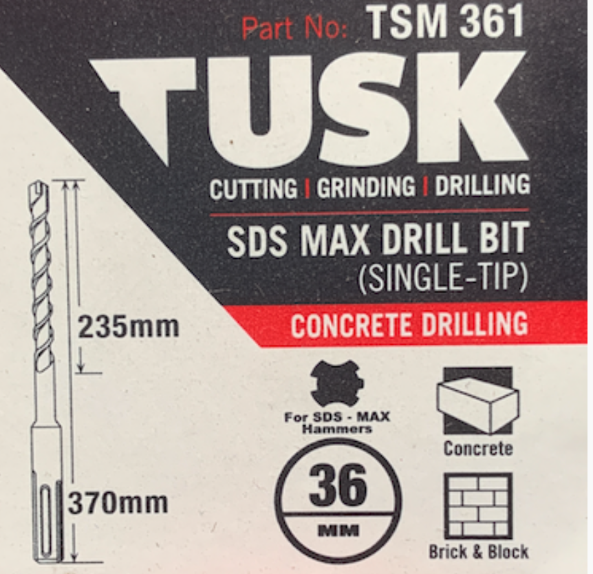 Tusk Concrete Drill Bits Sds Max - 36Mm X 370Mm