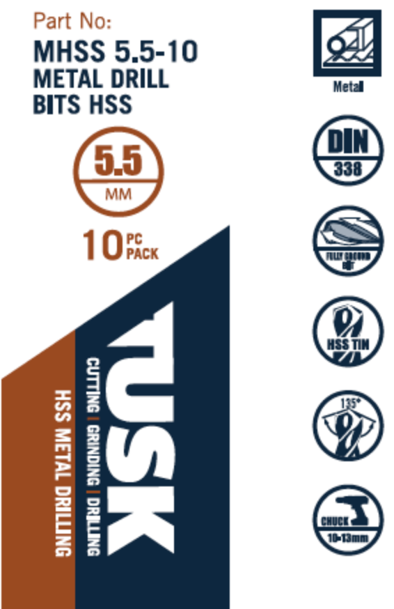 Tusk Metal Drill Bits Hss 5.5Mm 10Pc Pack