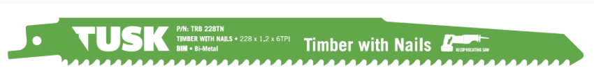 Tusk Bim Reciprocating Saw Blades For Timber With Nails 228  X 1.2 X 6Tpi 5Pc Pack