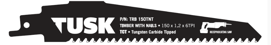 Tusk Tct Reciprocating Saw Blades For Timber With Nails 150 X 1.2 X 6Tpi 1Pc Pack