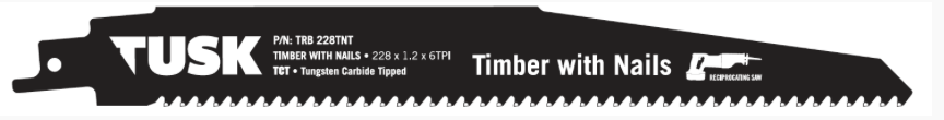 Tusk Tct Reciprocating Saw Blades For Timber With Nails 228 X 1.2 X 6Tpi 1Pc Pack