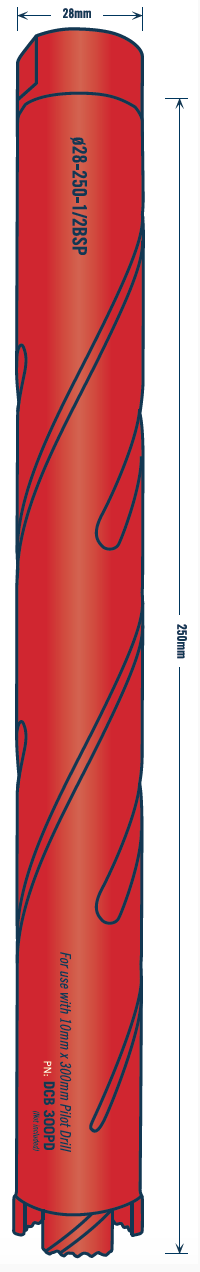 Tusk Diamond Core Bits - 28 X 265/250 X 3T X 1/2 Inch Bsp