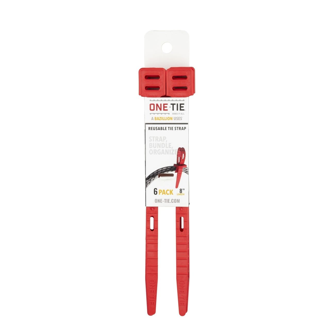 Earls One Tie - Reusable Tie Strap - Red 8" - 6 Pack