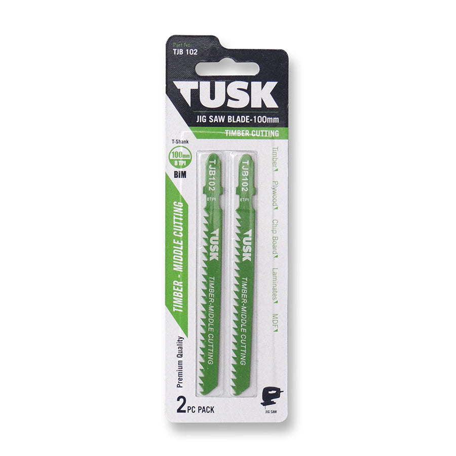 Tusk Jigsaw Blades For Timber 100 X 8Tpi Bim T-Shank 2Pc Pack