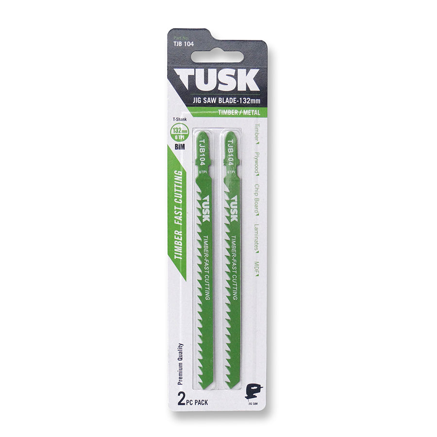 Tusk Jigsaw Blades For Timber 132 X 6Tpi Bim T-Shank 2Pc Pack