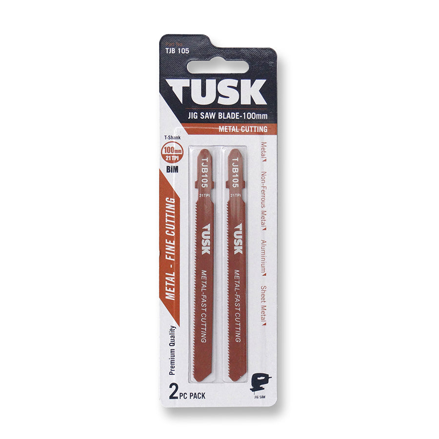 Tusk Jigsaw Blades For Metal 100 X 21Tpi Bim T-Shank 2Pc Pack