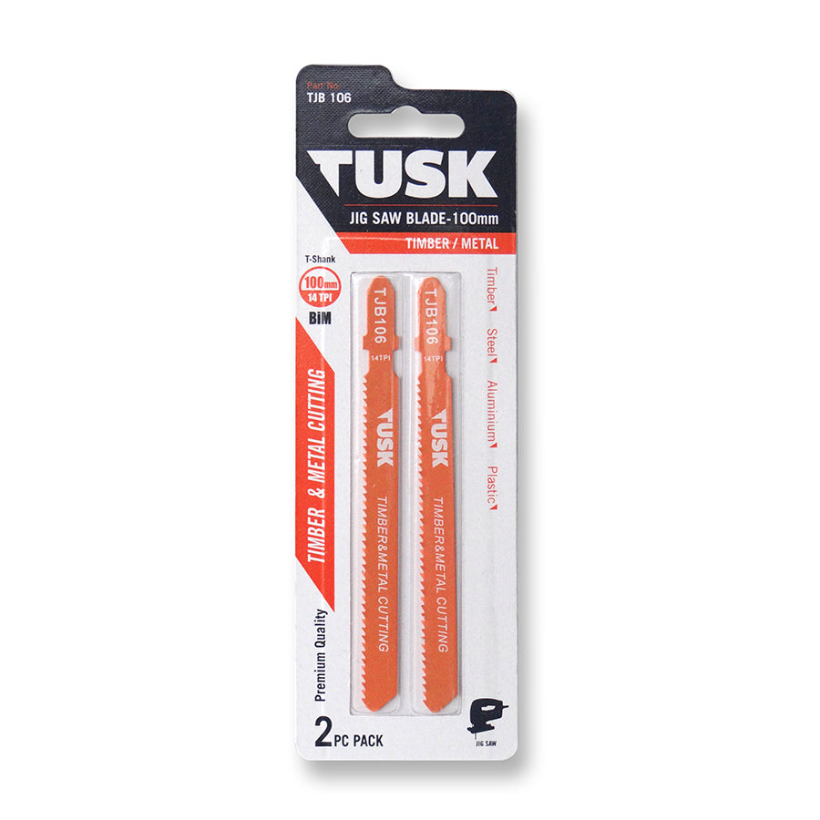 Tusk Jigsaw Blades For Timber&Metal 100X14Tpi Bim T-Shank 2Pc Pack