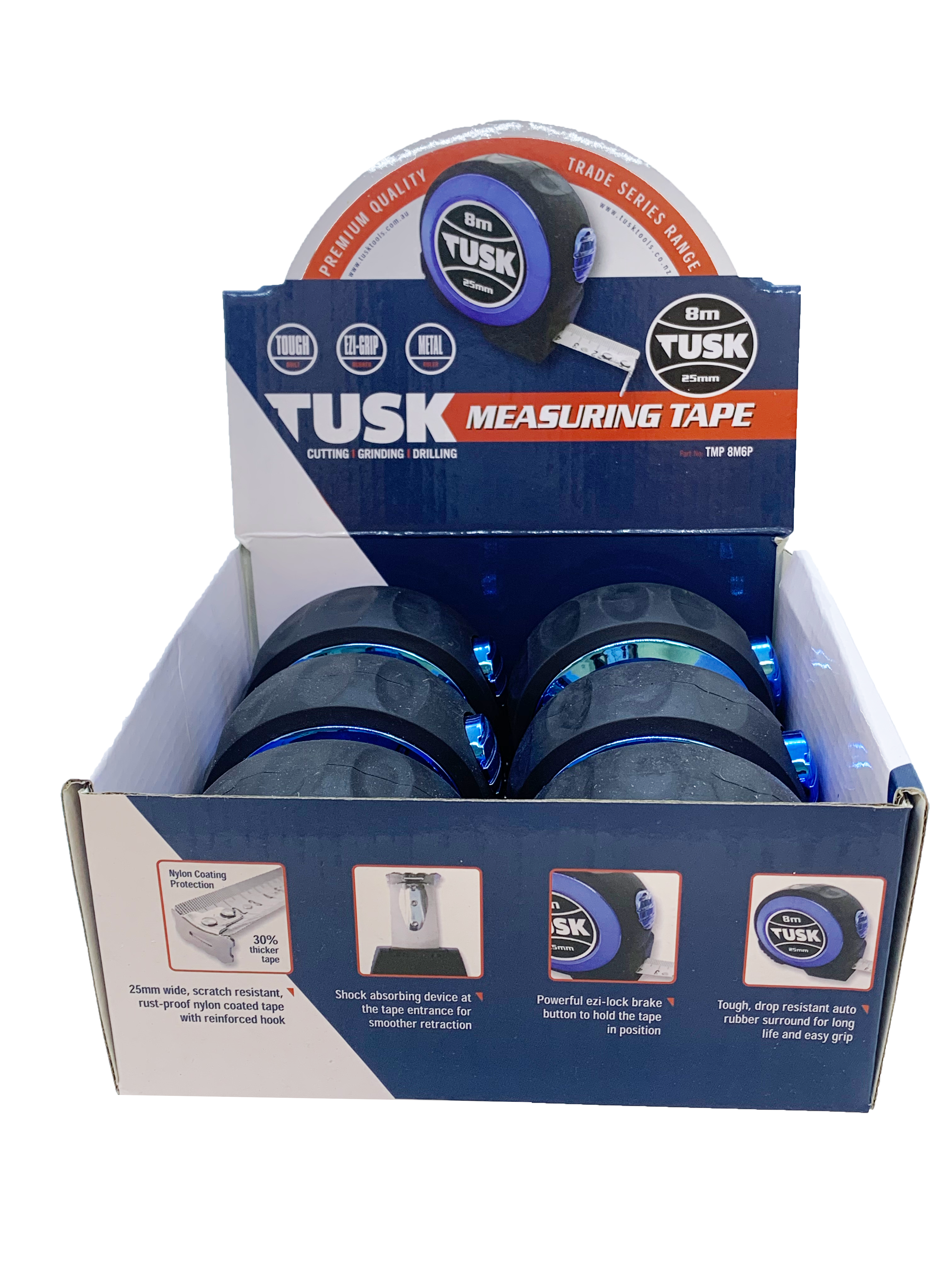 Tusk Measuring Tape 8M X 25Mm Blue 6Pc Pack