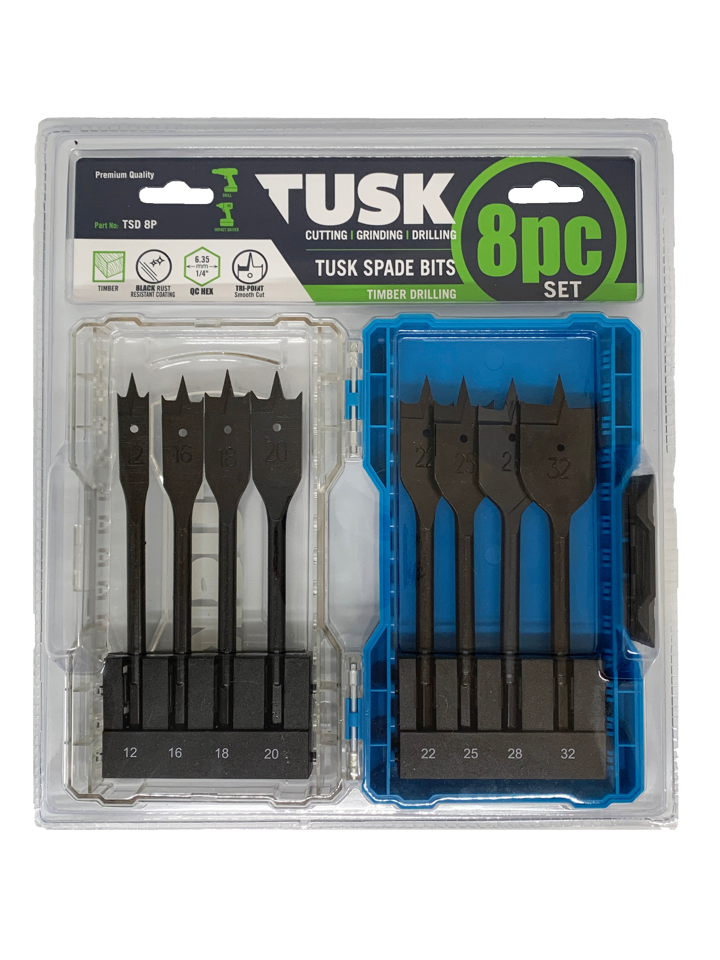 Tusk Spade Bits 8Pc Set - 12,16,18,20,22,25,28,32