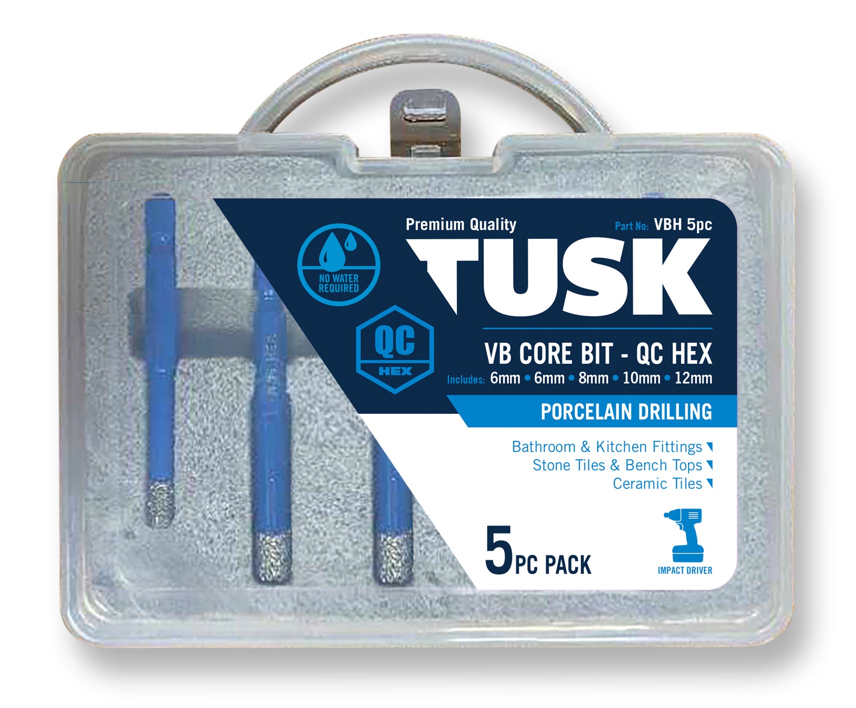 Tusk Vb Core Bits Qc Hex 5Pc Set Include 6/6/8/10/12