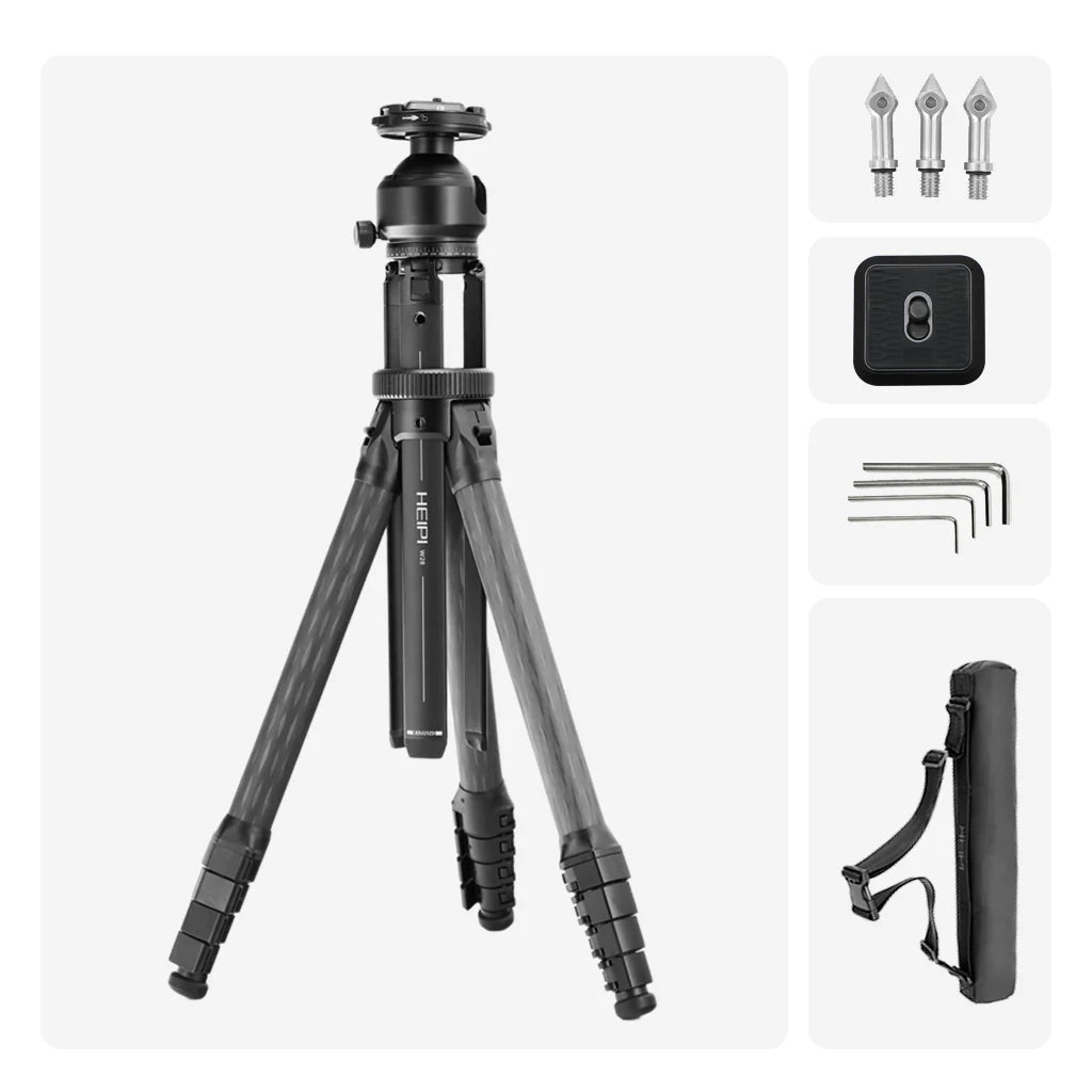 Heipi Vision 3-In-1 Carbon Fiber Travel Tripod 44.5Cm / 1.35Kg
