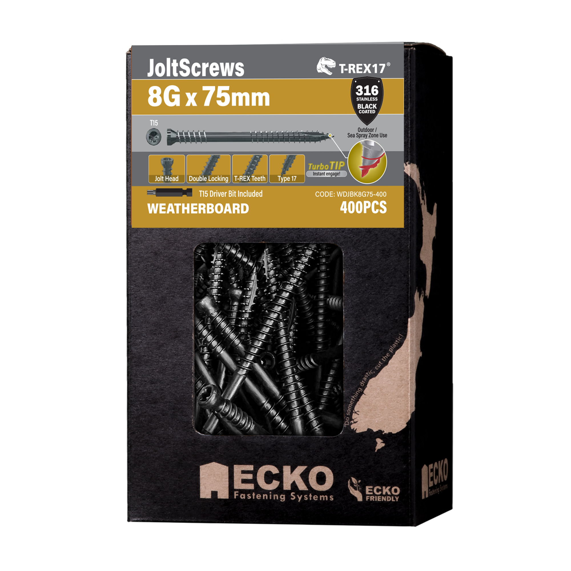 Ecko Joltscrew 8G X 75Mm Stainless Steel Black 316 Star Drive T15 (600 Box)