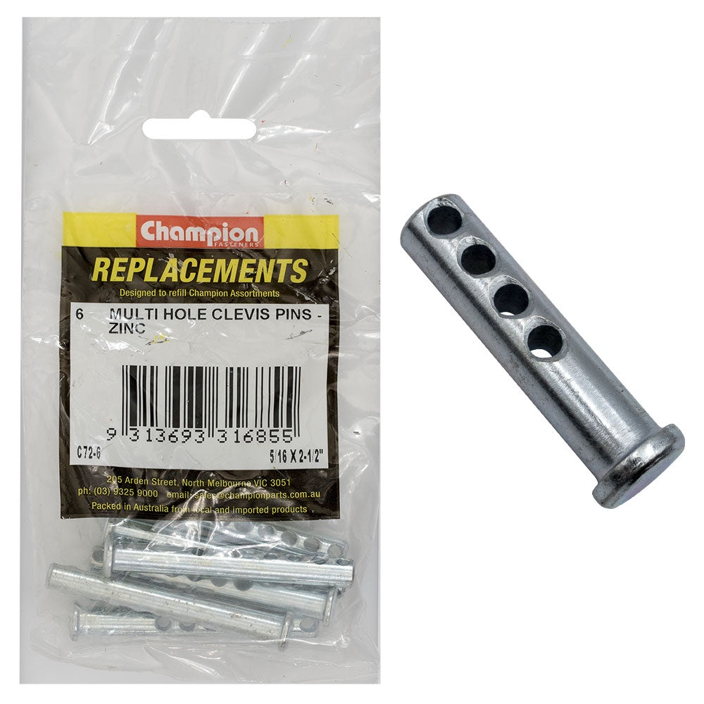 Champion 5/16 X 2-1/2in  Multi Hole Clevis Pin 6pk
