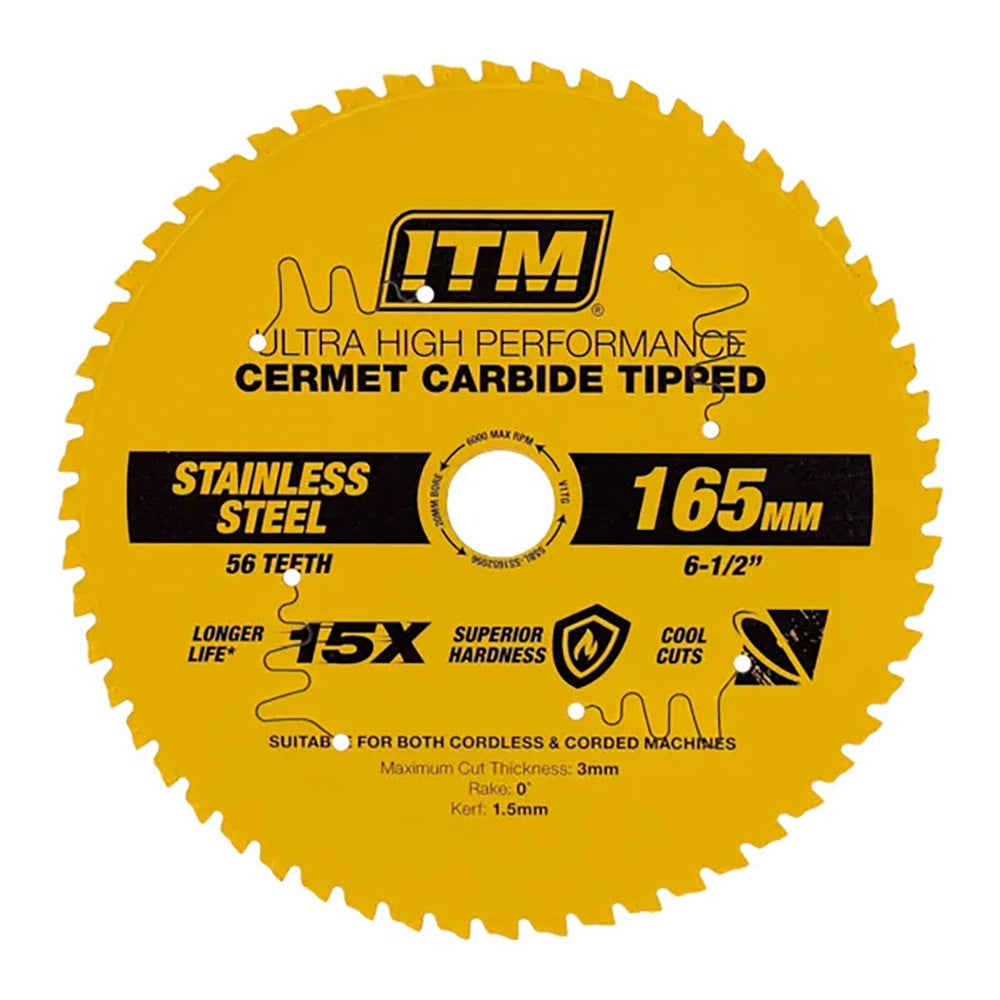 ITM 165mm SS Metal Cutting Blade Cermet Carbide Tipped 56T