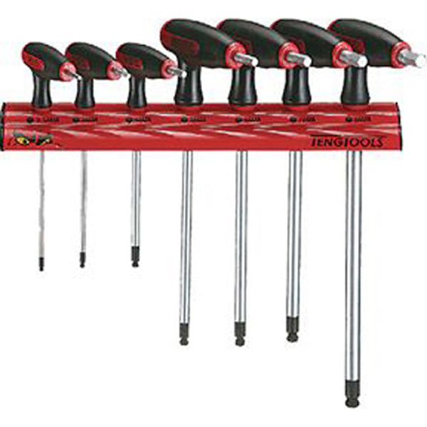 Teng 7pc T-Handle AF Hex Set 3/32-5/16 w/ Wall Rack