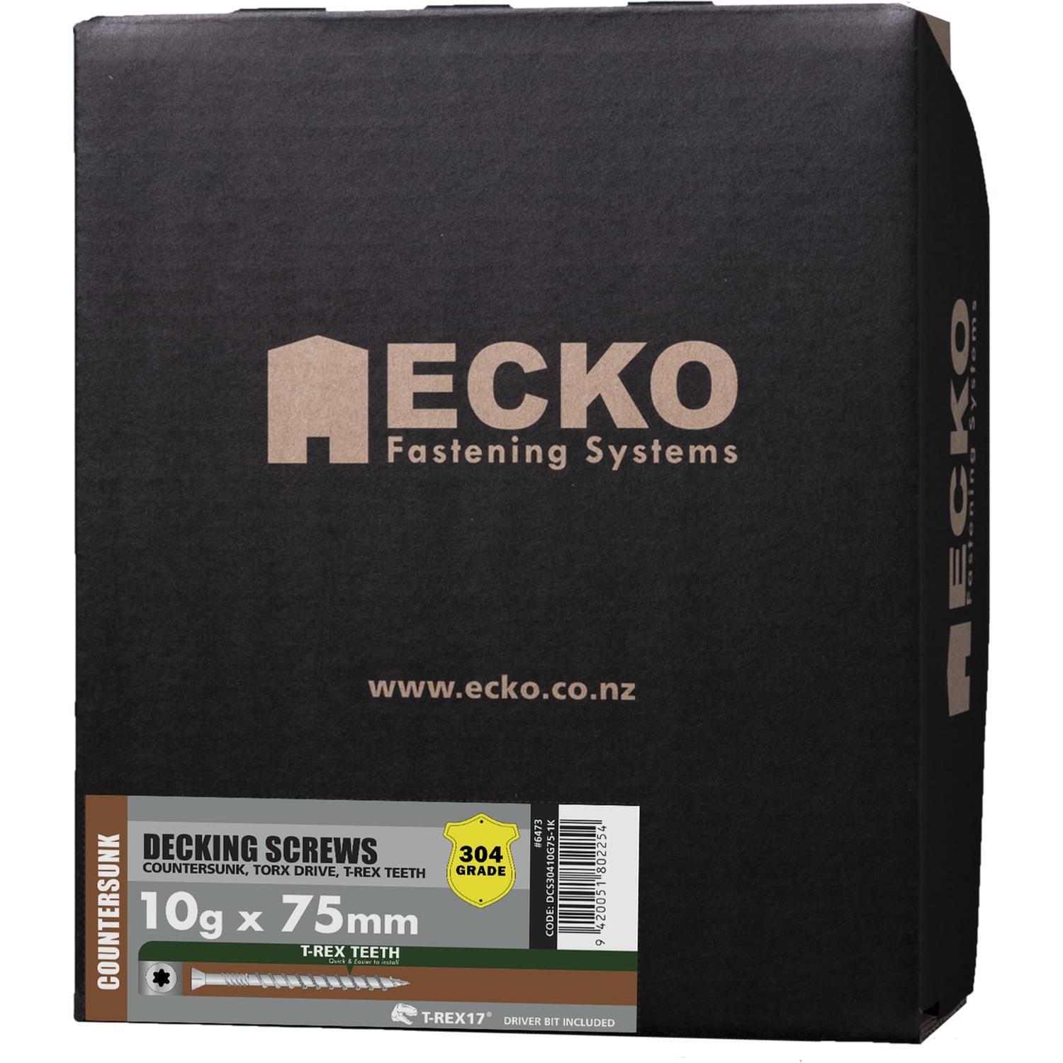 Ecko T-Rex17 10G X 75Mm  Flat Head Decking Screws Countersunk (1000 Box)