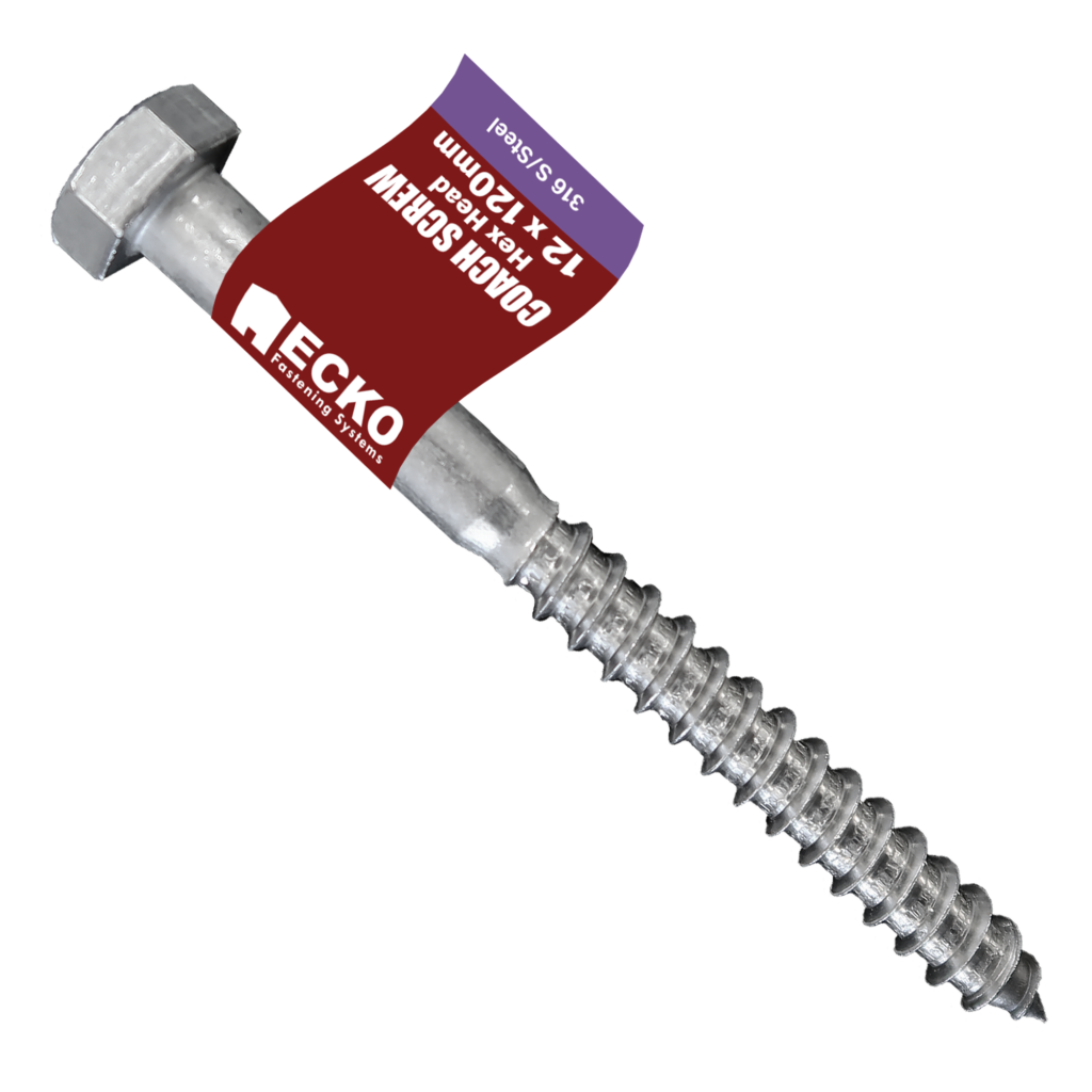 Ecko Coach Screw M12 X 250Mm Stainless (25 Pack)