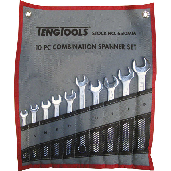 Teng 10Pc Combination Metric Spanner Set W/Wallet 8-19Mm