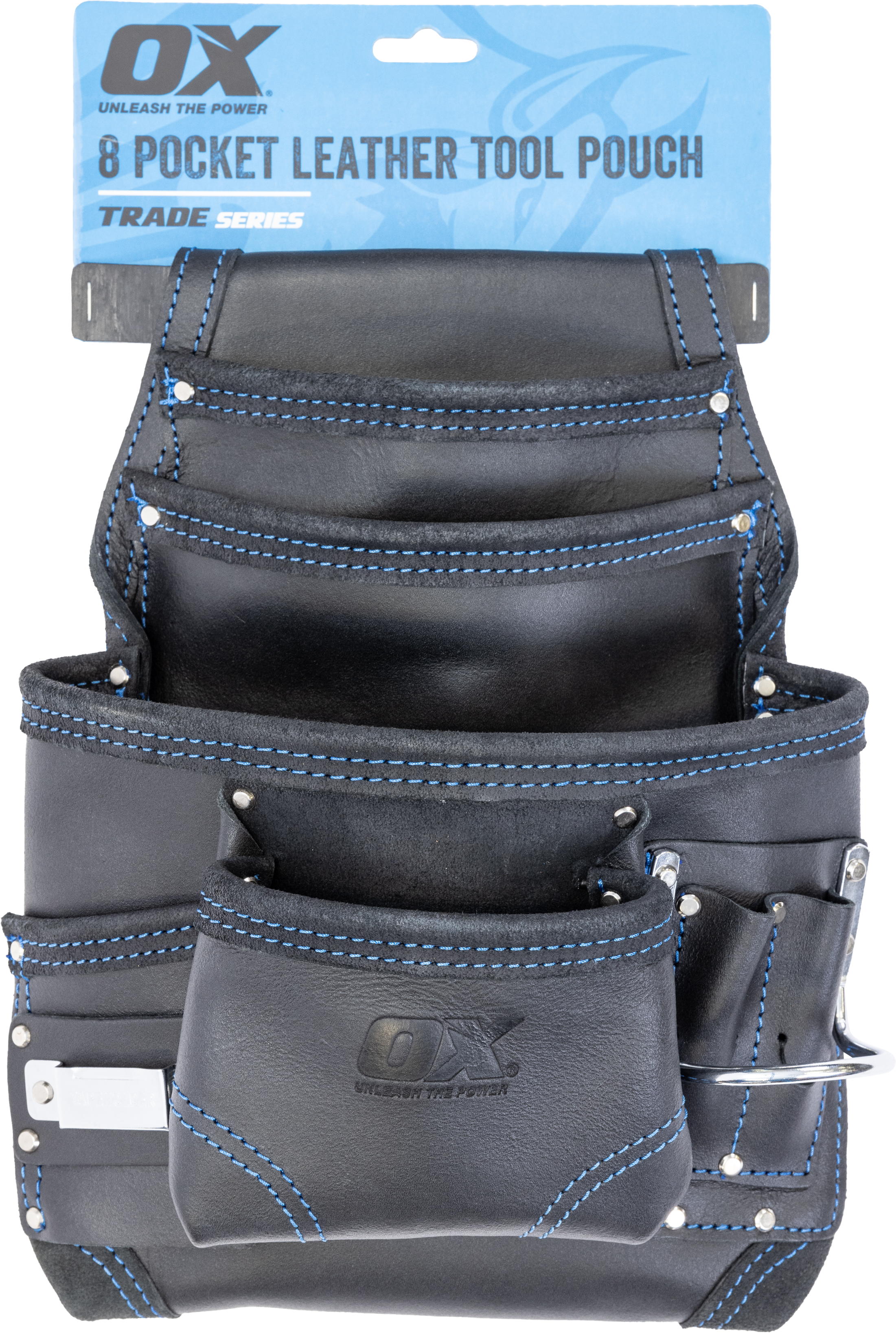 OX Trade Black Leather 8 Pocket Tool Pouch