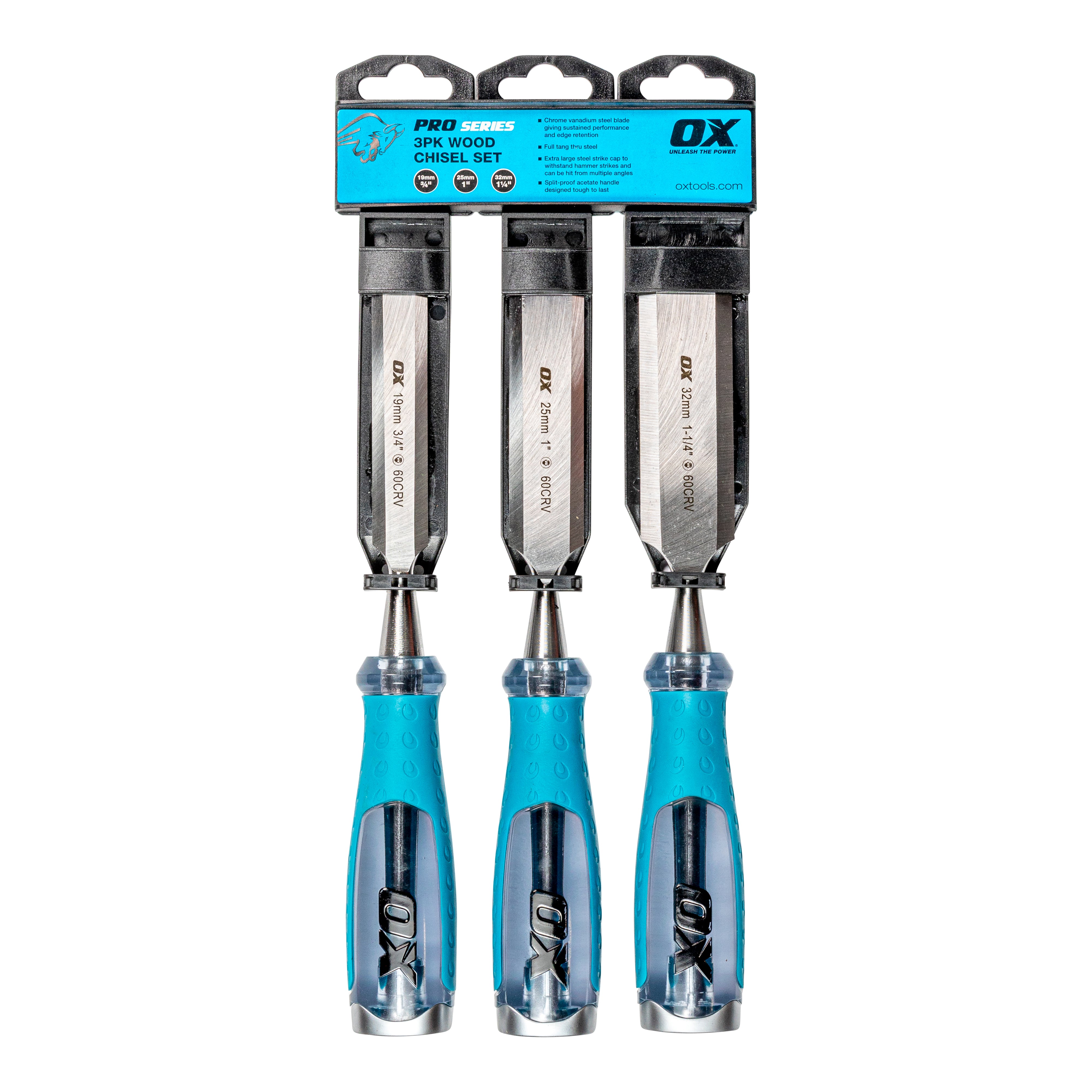 OX Pro 3 piece chisel set 19mm-32mm