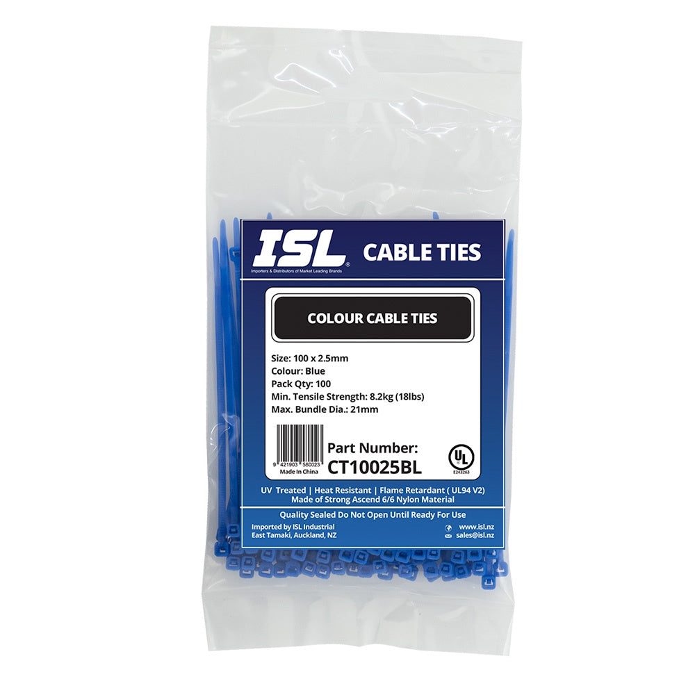 ISL 100 x 2.5mm Nylon Cable Tie - Blue - 100pk