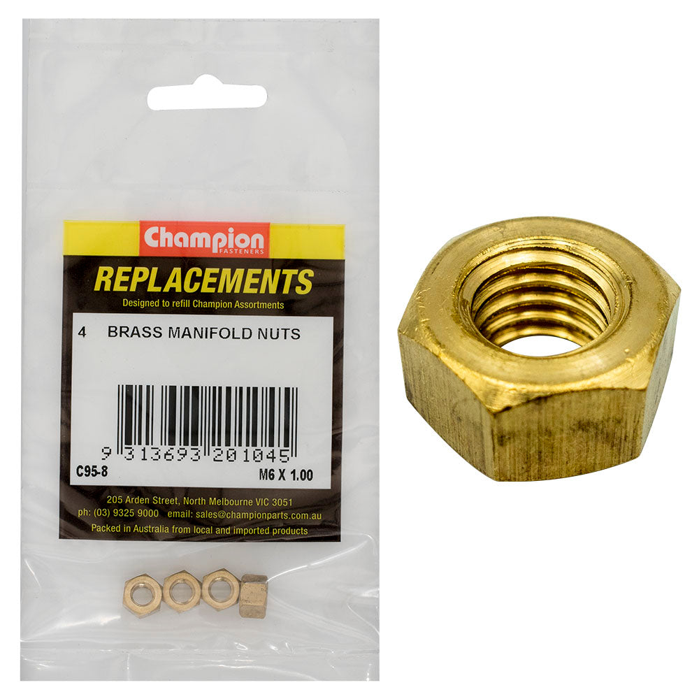 Champion M6 X 1.00Mm Brass Manifold Nut -4Pk