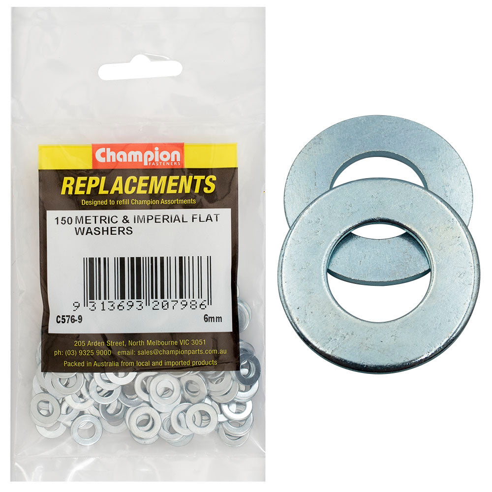 Champion M6 X 12.5Mm X 1.2Mm Flat Steel Washer -150Pk