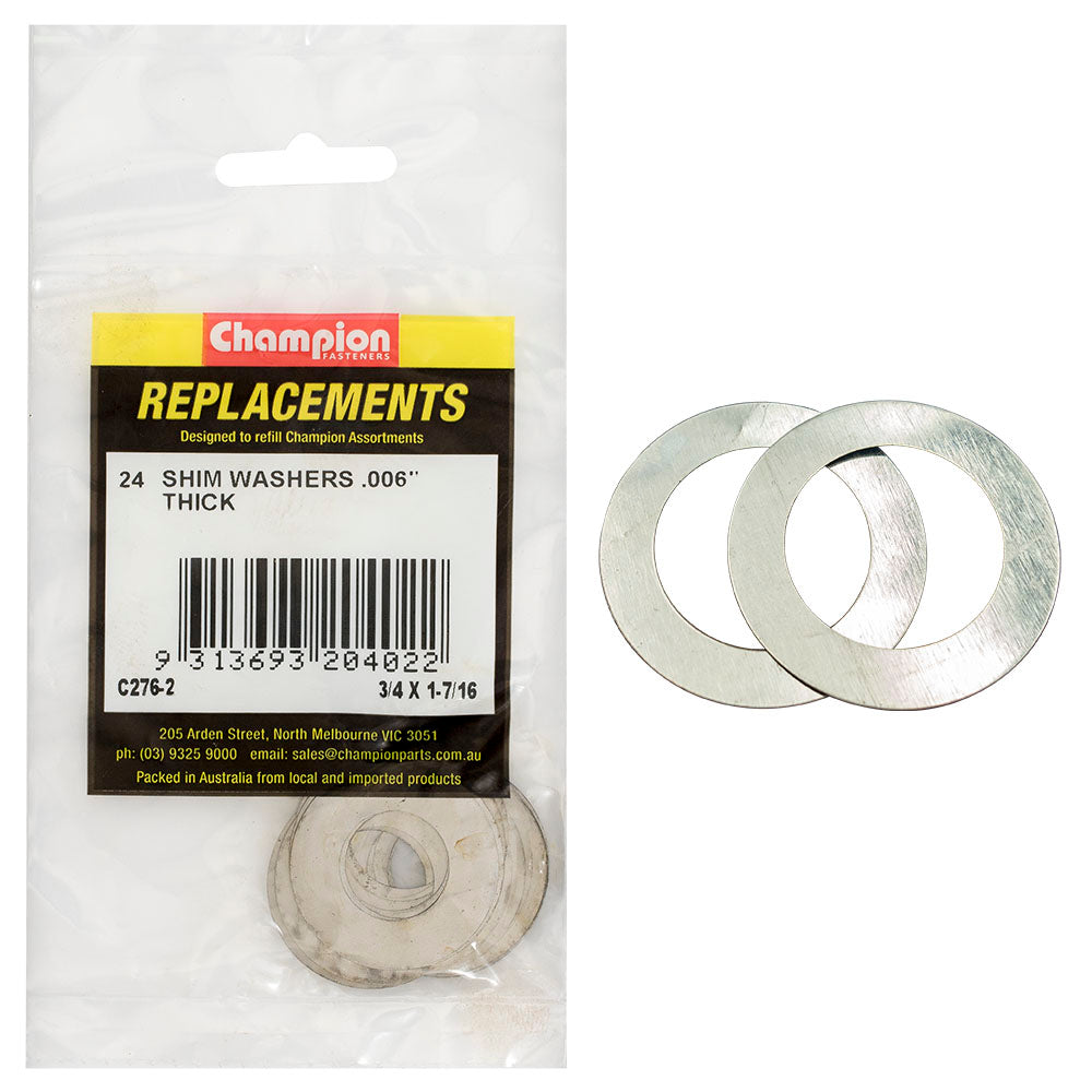 Champion 3/4In X 1-7/16In X 0.006In Shim Washer -24Pk