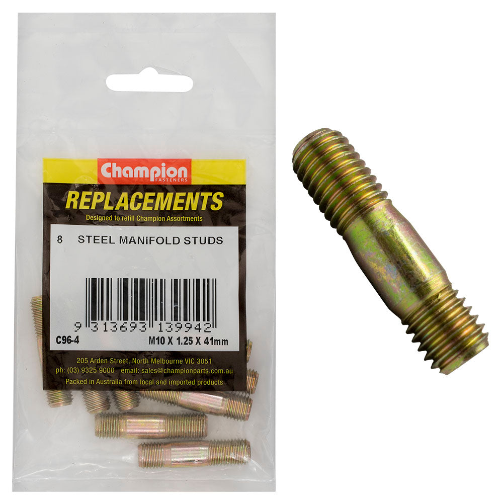 Champion M10 X 41Mm X 1.25Mm Steel Manifold Stud -8Pk