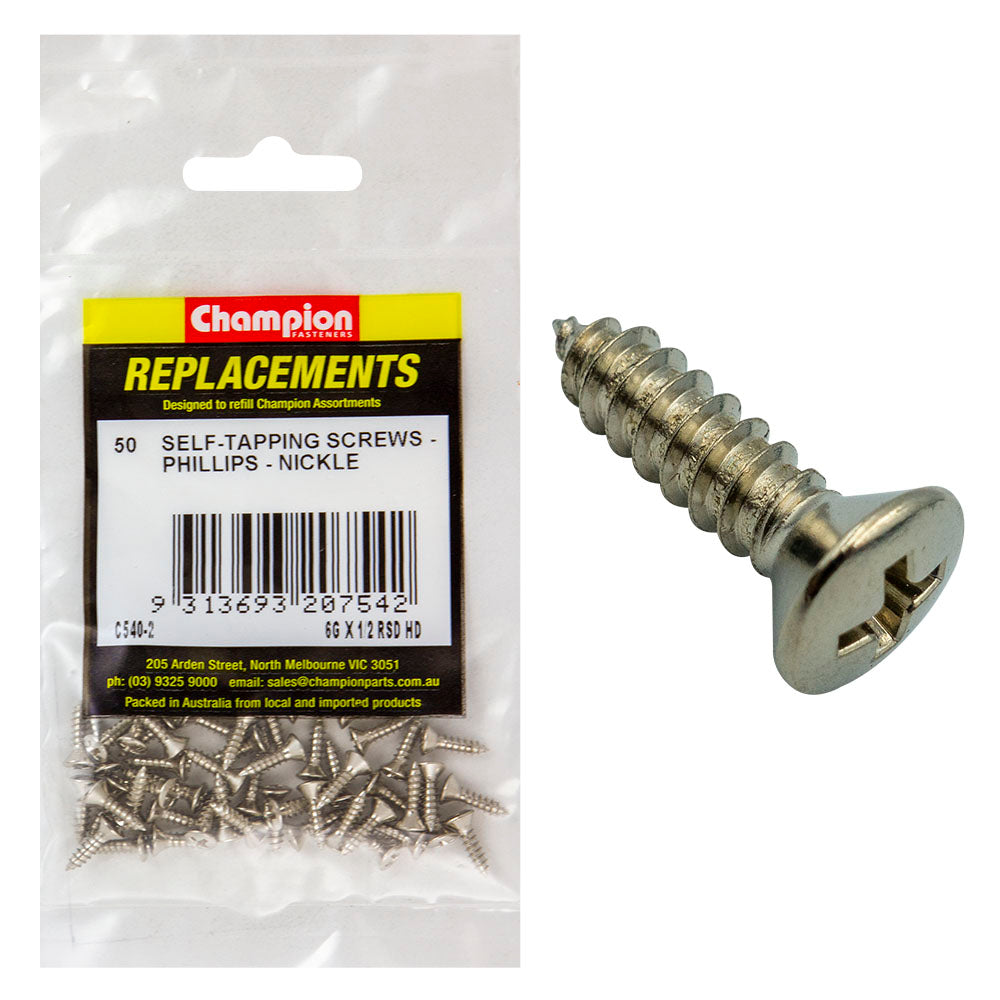 Champion 6G X 1/2In S/Tapping Screw Rsd Hd Phillips -50Pk