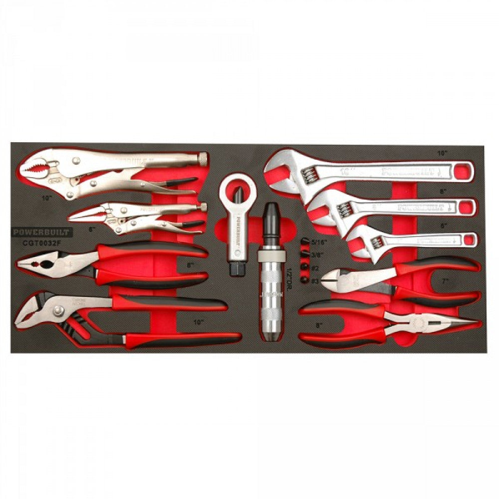 16Pc Plier And Adjustable Wrench Tray