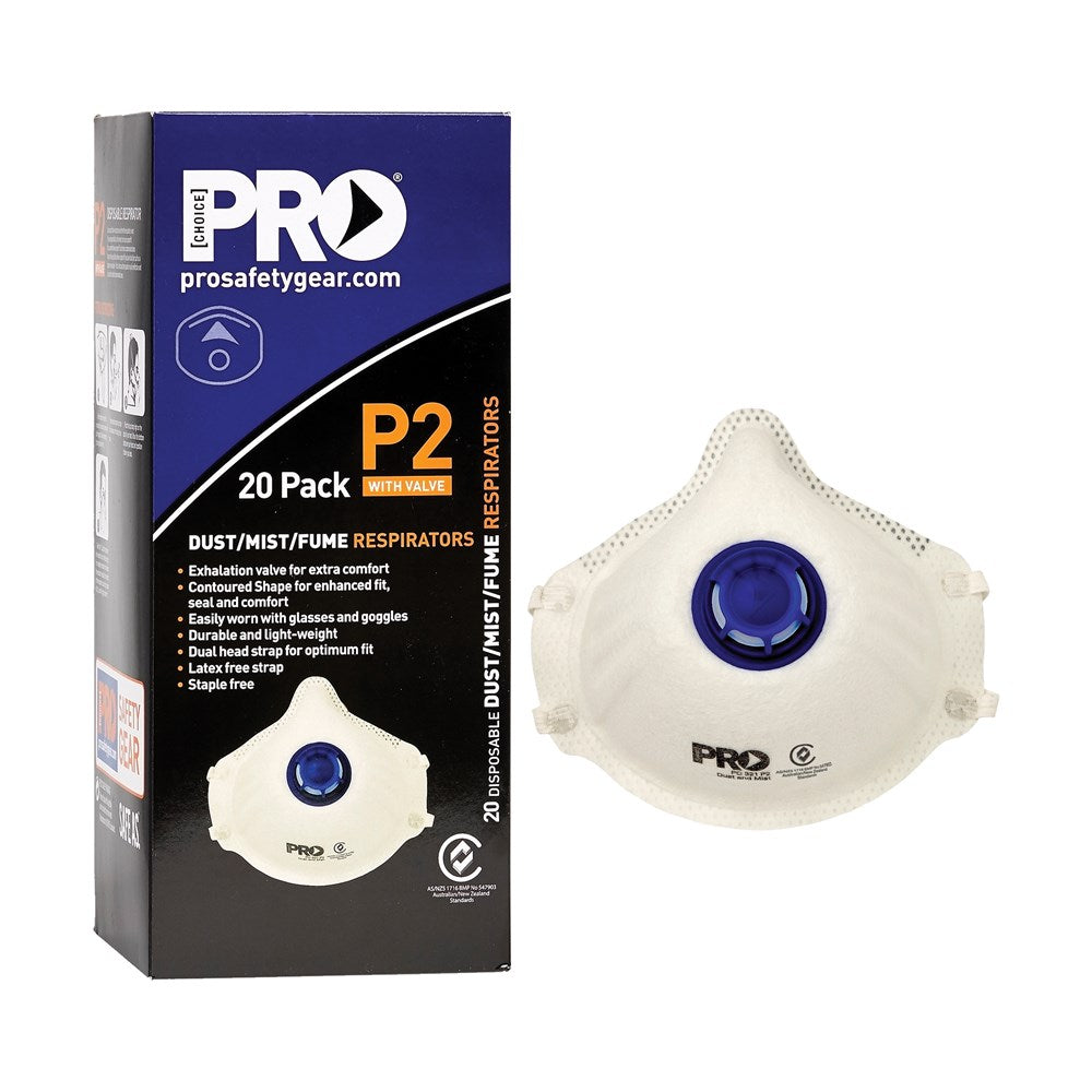 2p Dust Mask Dust Masks P2+Valve / 20 Pack
