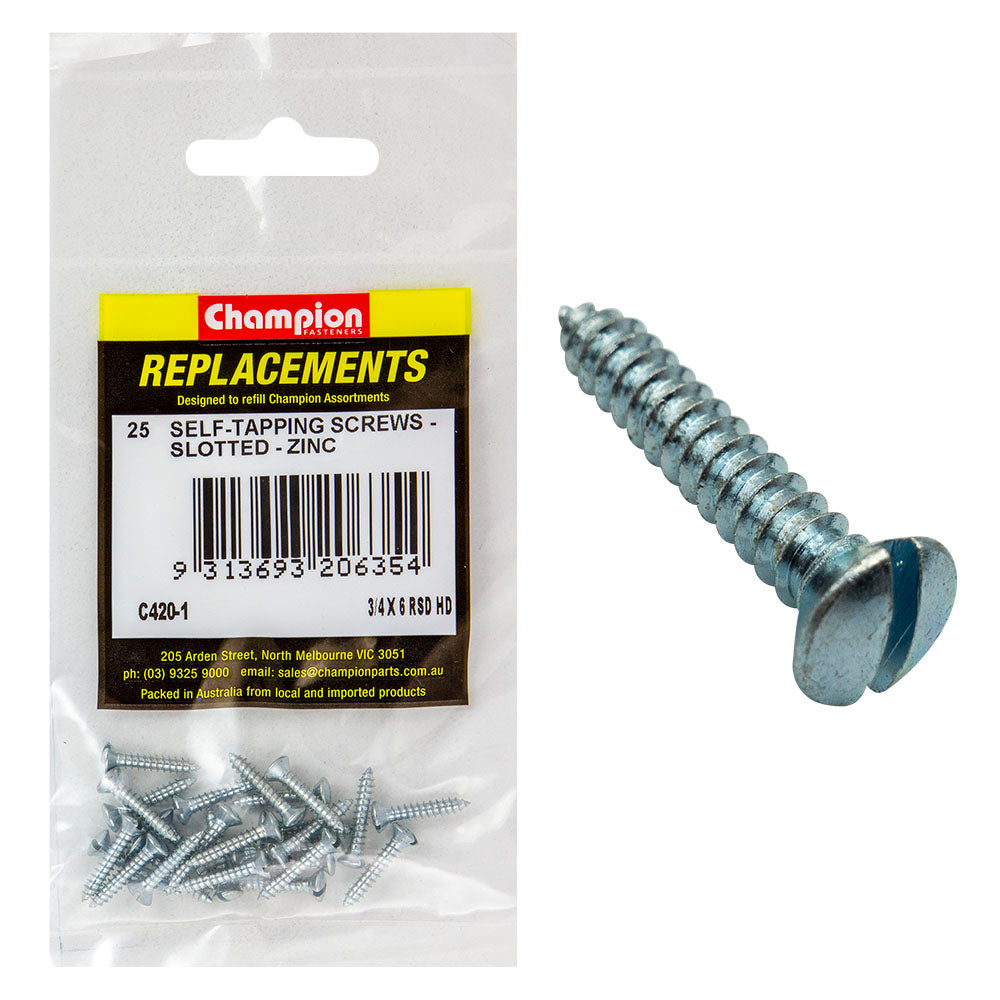 Champion 8G X 1In S/Tapping Screw Raised Head Slot - 100Pk