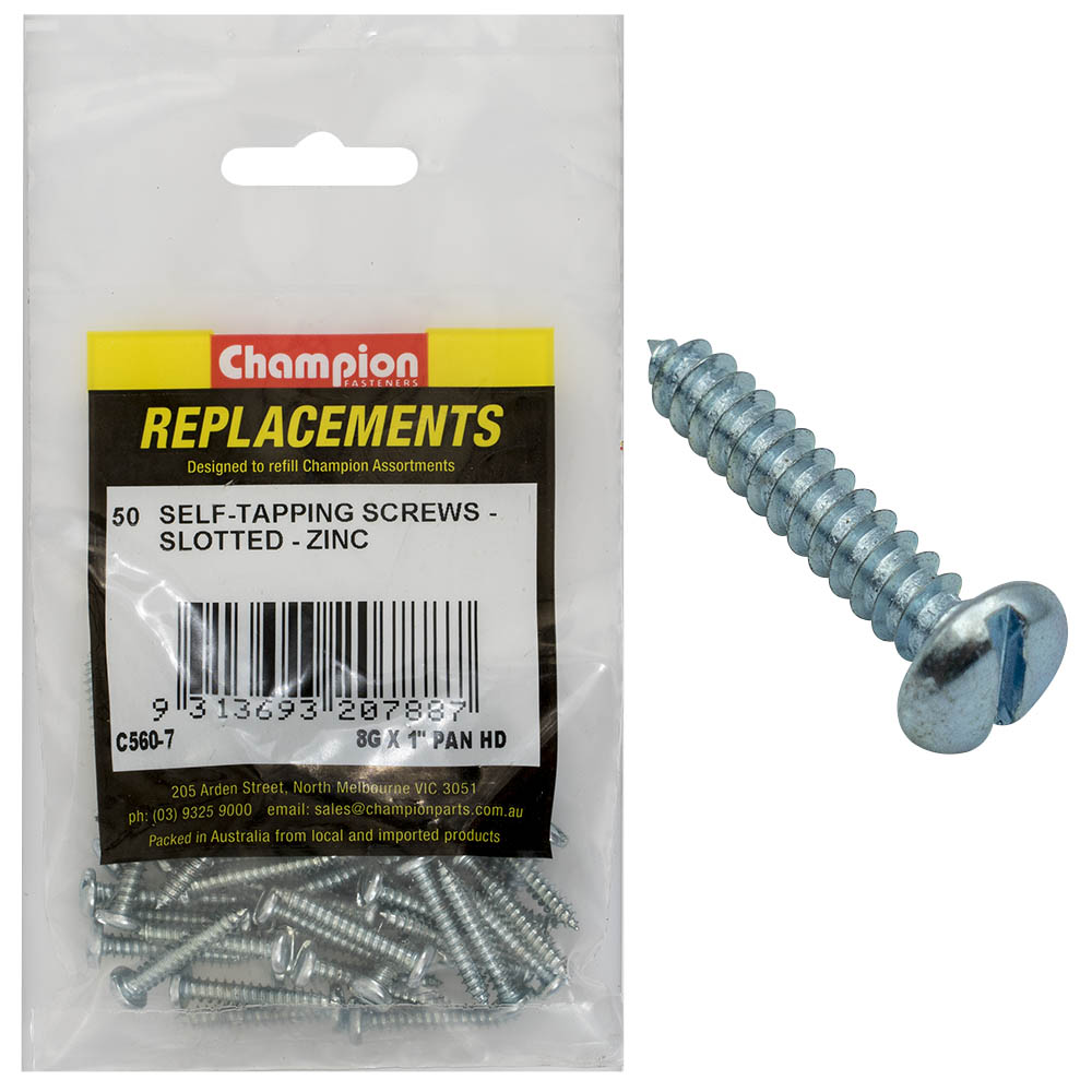 Champion 8G X 1In S/Tapping Screw Pan Head Slotted -50Pk