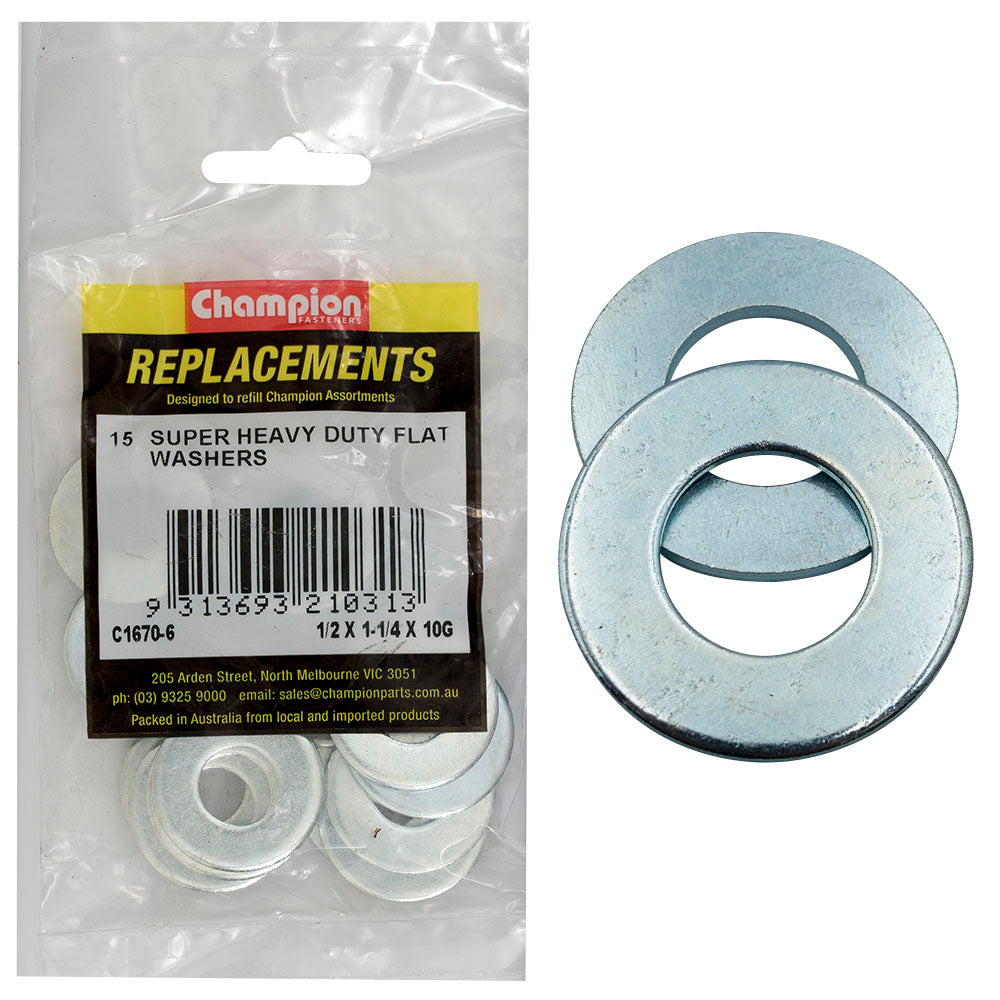 Champion 1/2In X 1-1/4In X 10G H/Duty Flat Steel Washer-15Pk