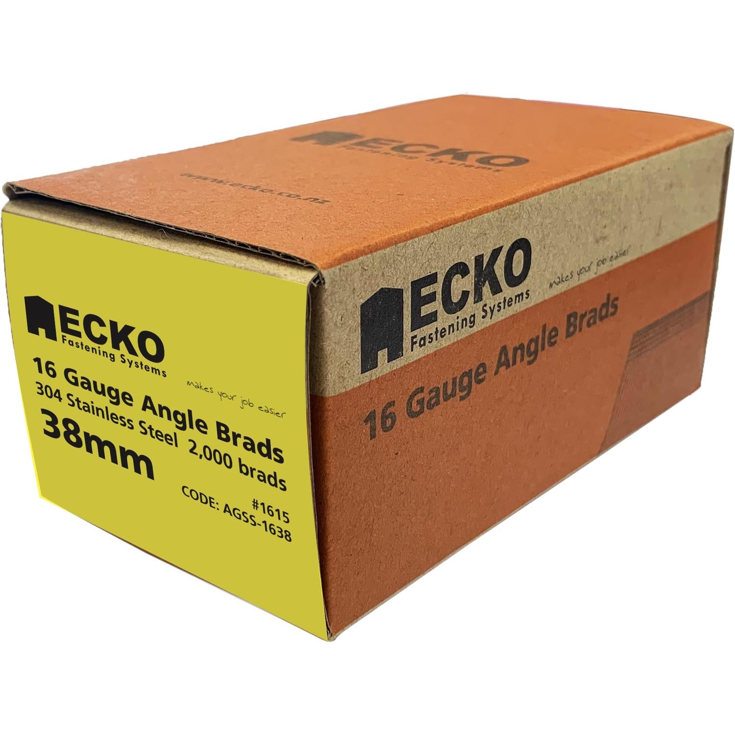 Ecko 16 Gauge Angle Brads Gasless Pack 38 X 1.6Mm 304 Stainless Steel (2000)