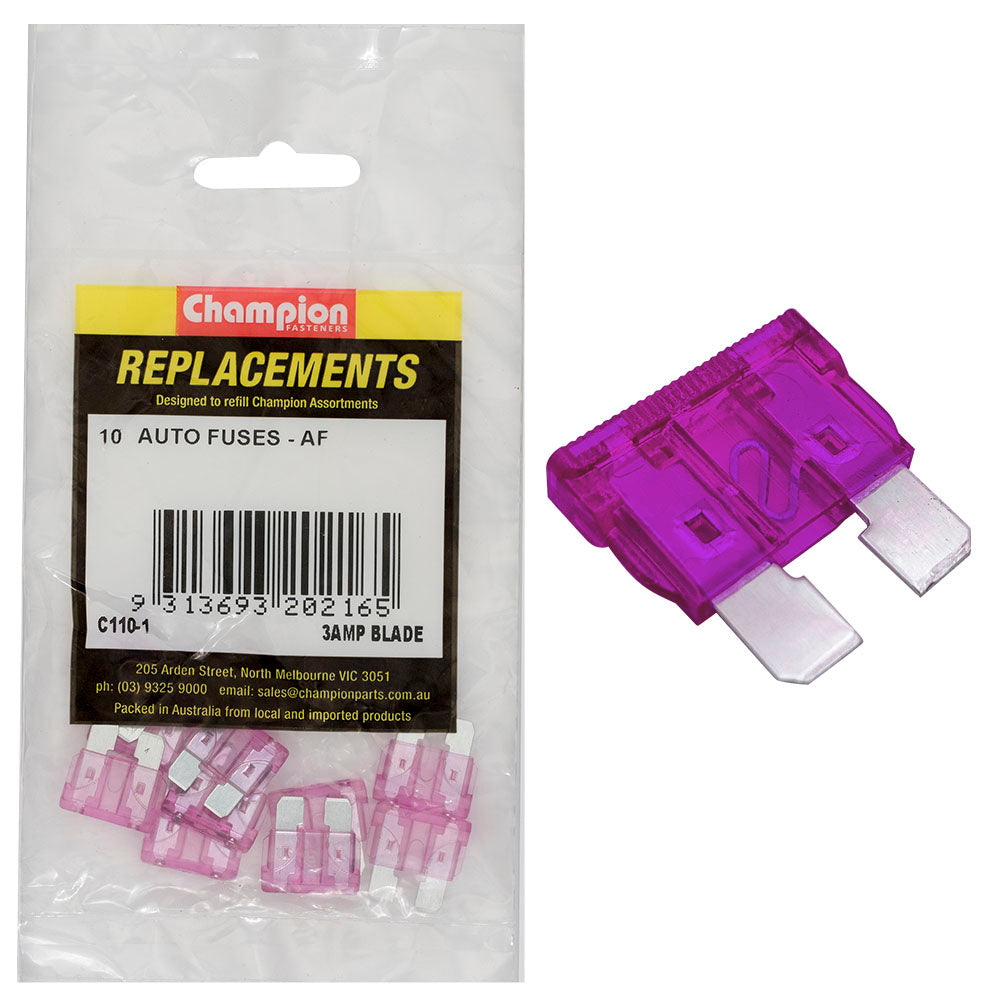 Champion Af 3Amp Standard Blade Fuse (Violet) -10Pk