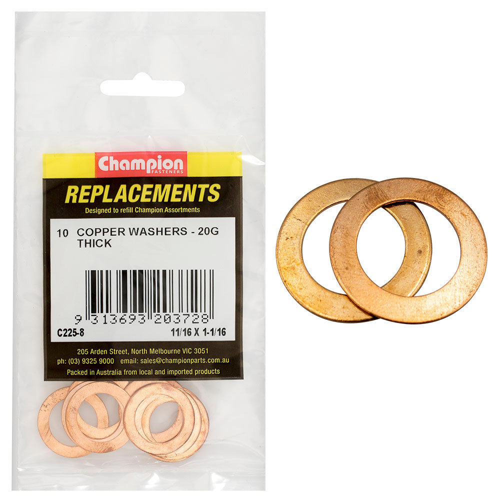 Champion 11/16In X 1-1/16In X 20G Copper Washer -10Pk