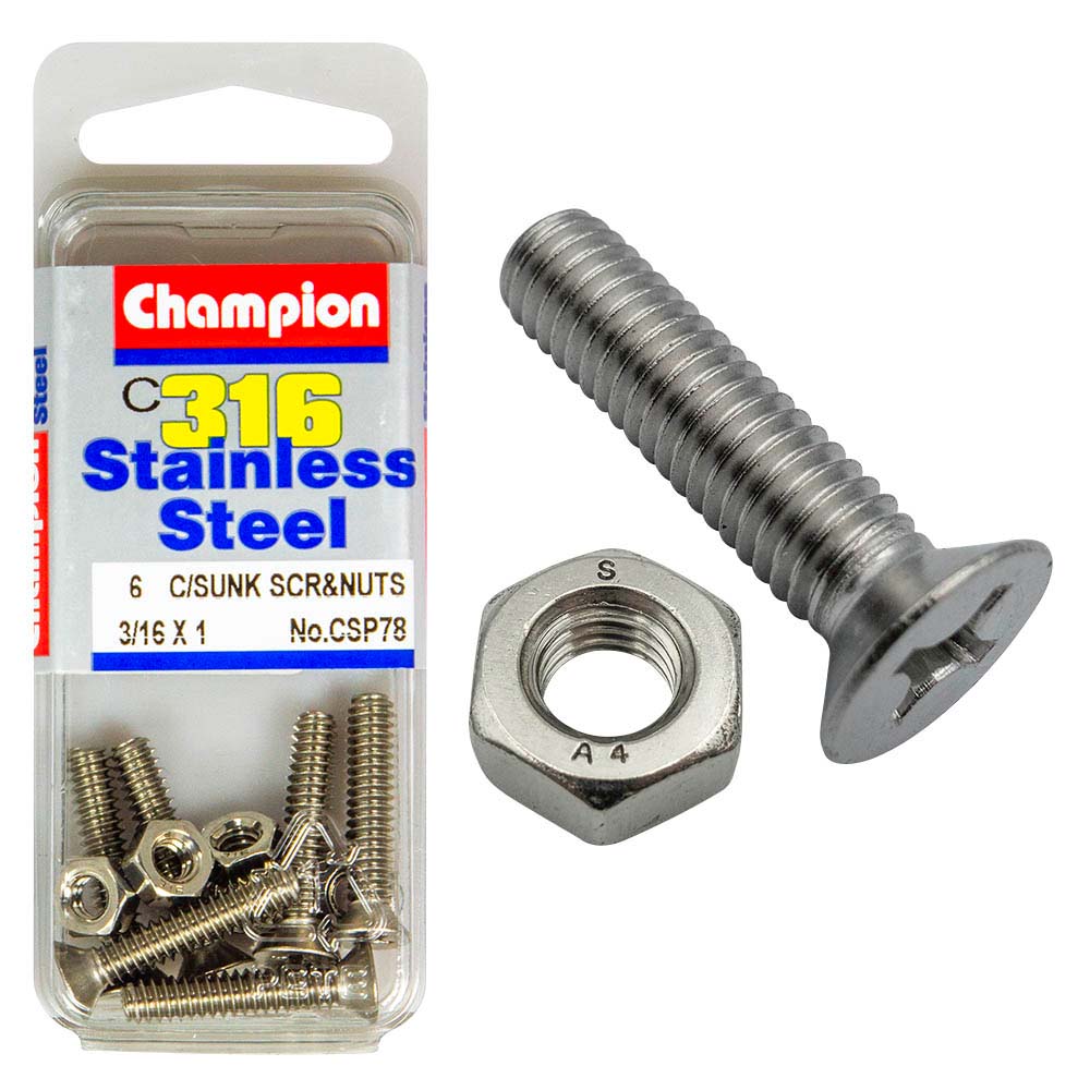 Champion 3/16In X 1In Unc Csk Set Screw 316/A4 (C)