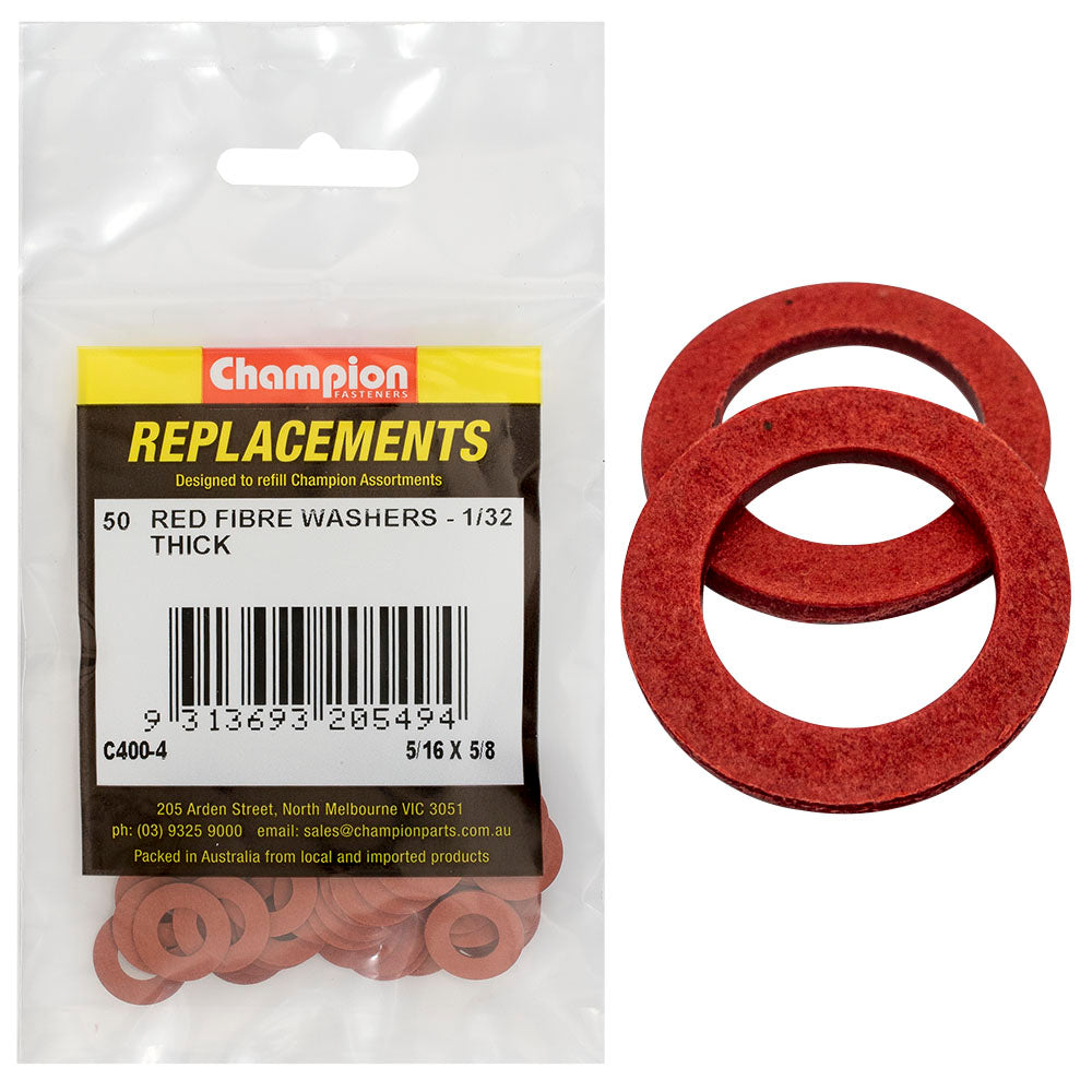 Champion 5/16In X 5/8In X 1/32In Red Fibre Washer -50Pk