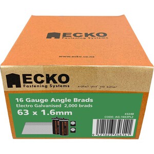 Ecko 16 Gauge Angle Brads Gas Pack 63 X 1.6Mm Electro Galvanised (2000)