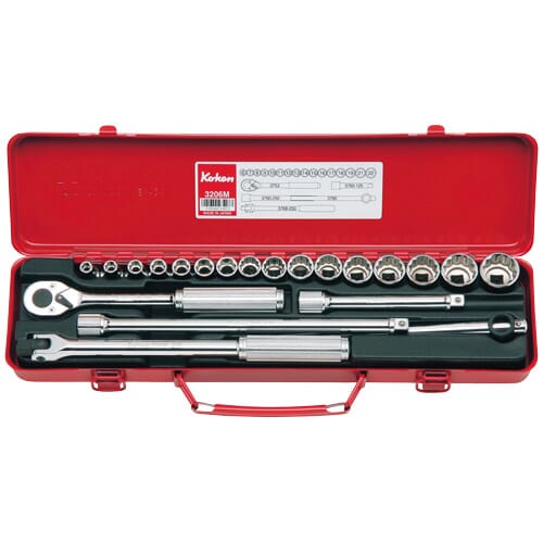 Koken 3206A Socket Set 6 And 12Pt 17Pc 3/8"Dr 1/4-7/8"