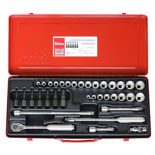 Koken 3281Am Socket Set 36Pc 3/8"Dr 12Pt 5/16-7/8" & 8-22Mm