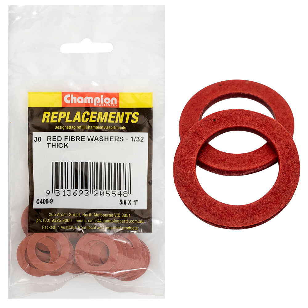 Champion 5/8In X 1In X 1/32In Red Fibre Washer -30Pk