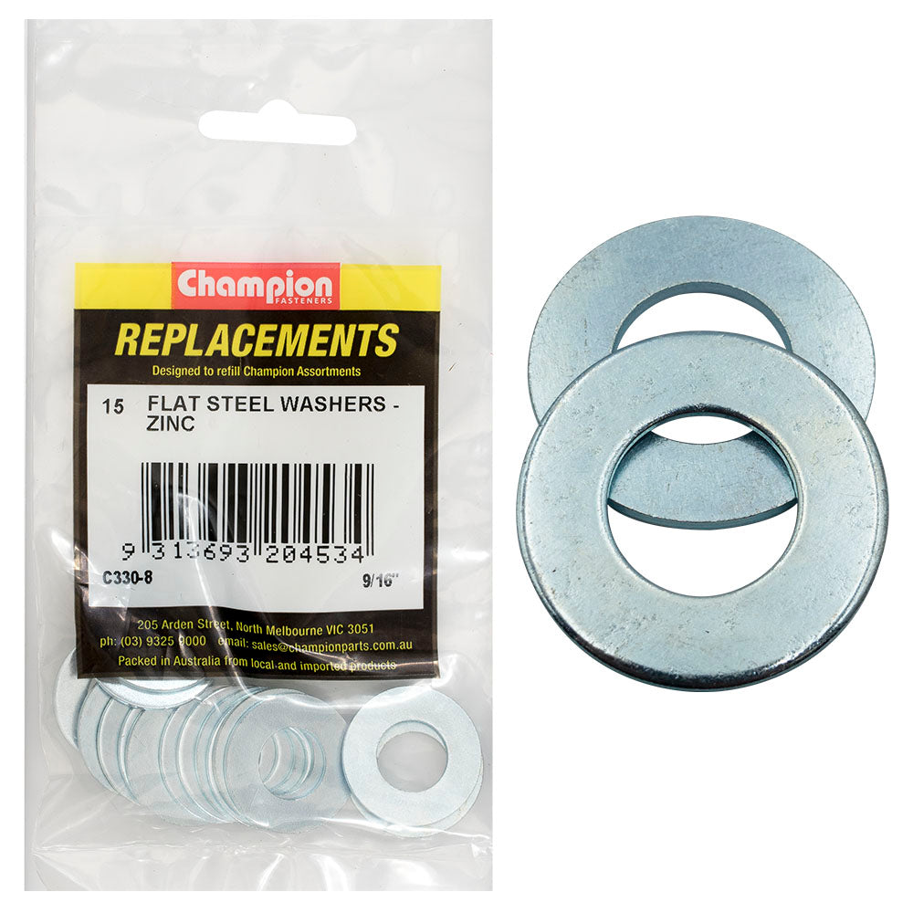 Champion 9/16In X 1-1/8In X 16G Flat Steel Washer -15Pk