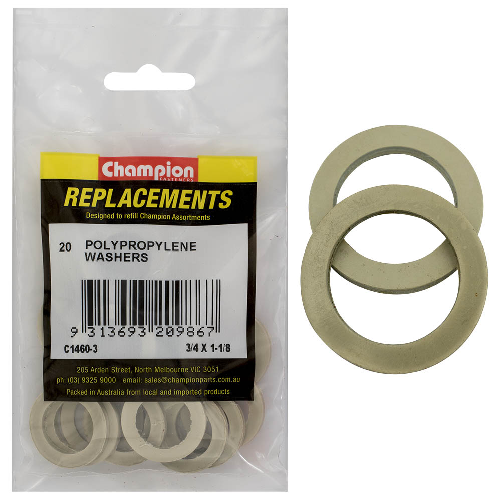 Champion 3/4In X 1-1/8In X 3/32In Polypropylene Washer -20Pk