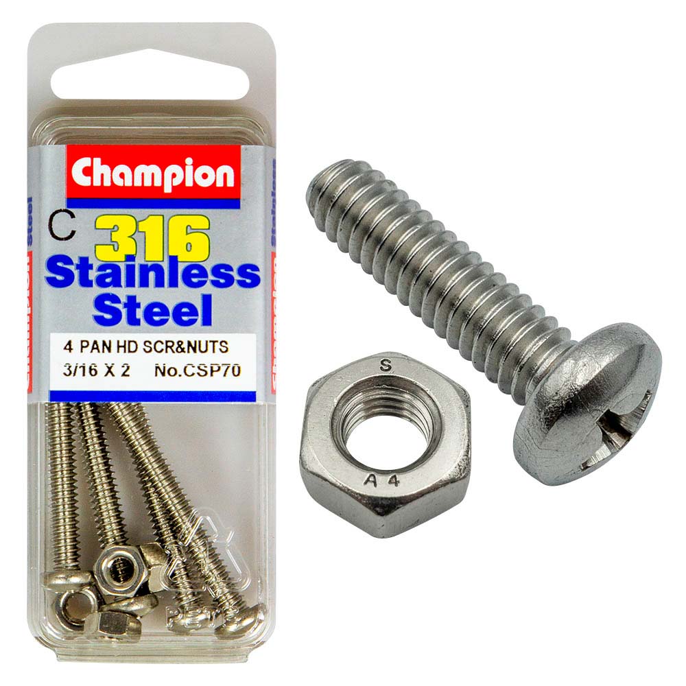 Champion 3/16In X 2In Unc Pan Hd Set Screw 316/A4 (C)