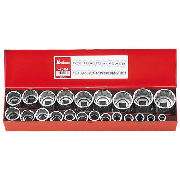 Koken 4251M Socket Only Set 12Pt 22Pc 1/2"Dr 10-32Mm