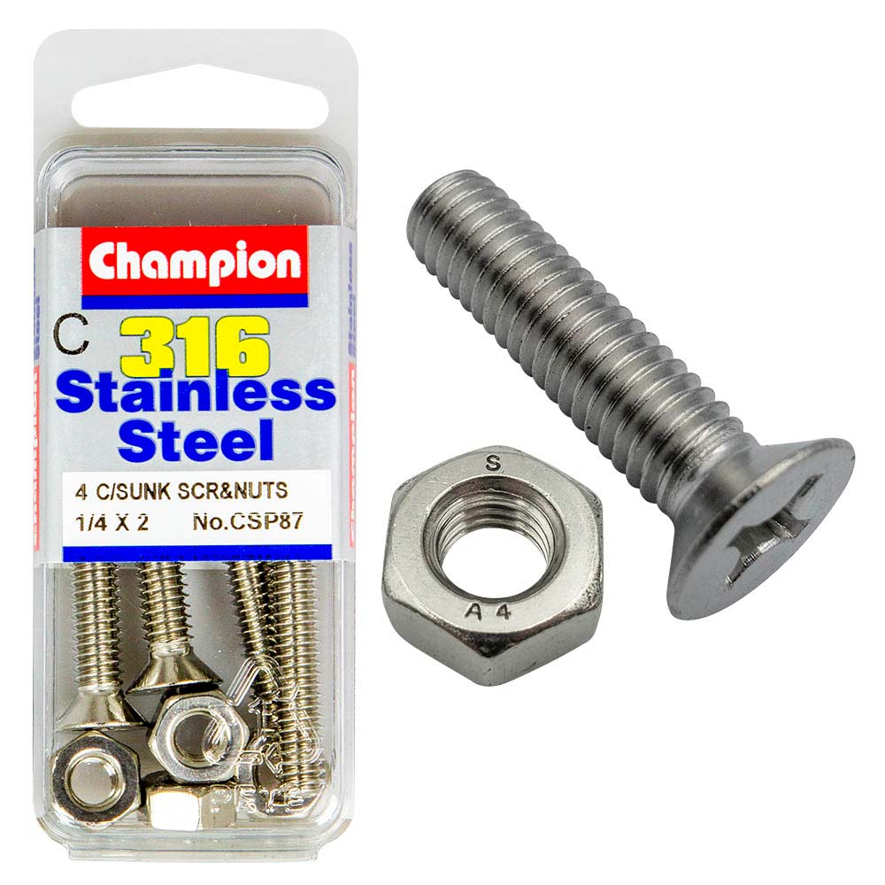 Champion 1/4In X 2In Unc Csk Set Screw 316/A4 (C)