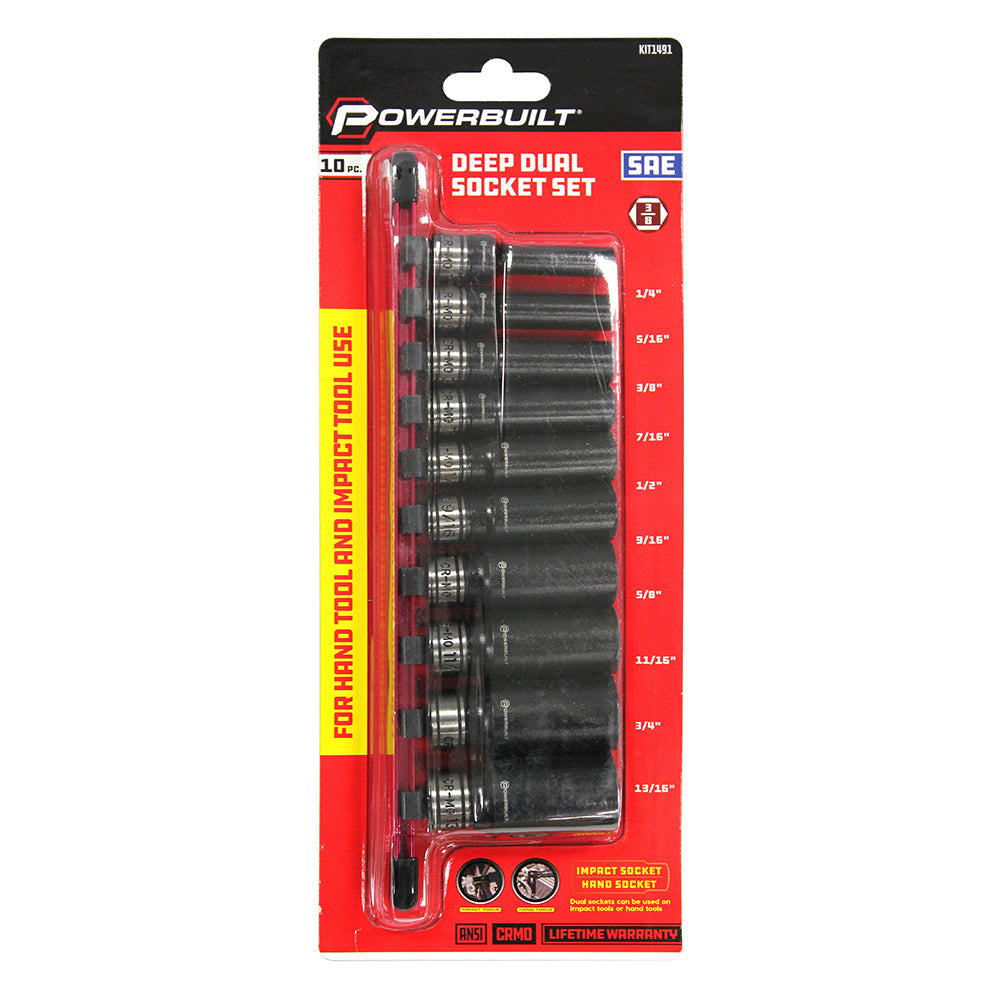 3/8” Dr 10Pc Imperial Deep Dual Impact Socket Set